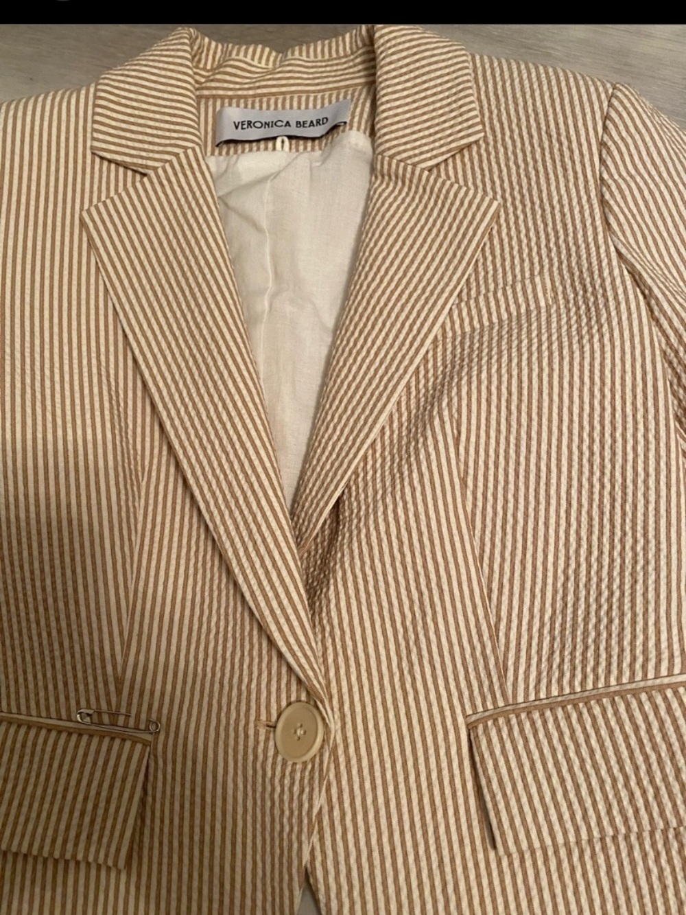 Veronica Beard Cream Striped Aaliyah Dickey Jacket size 4 ( sample line) - Picture 7 of 8